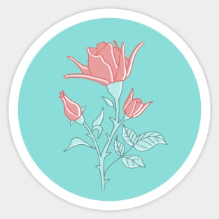 pink rose on turquoise green Sticker